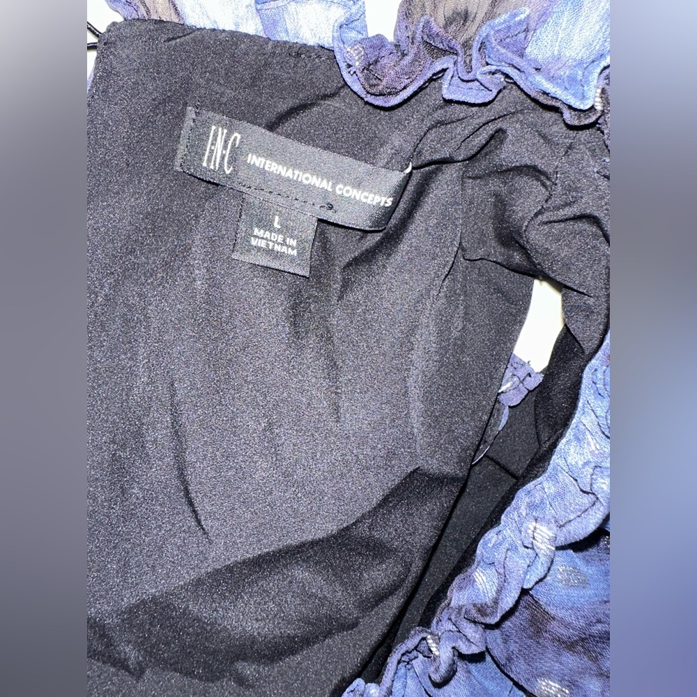 INC International Concepts Navy Blue Sleeveless Ruffle Tiered Maxi Dress Size L - Picture 5 of 5